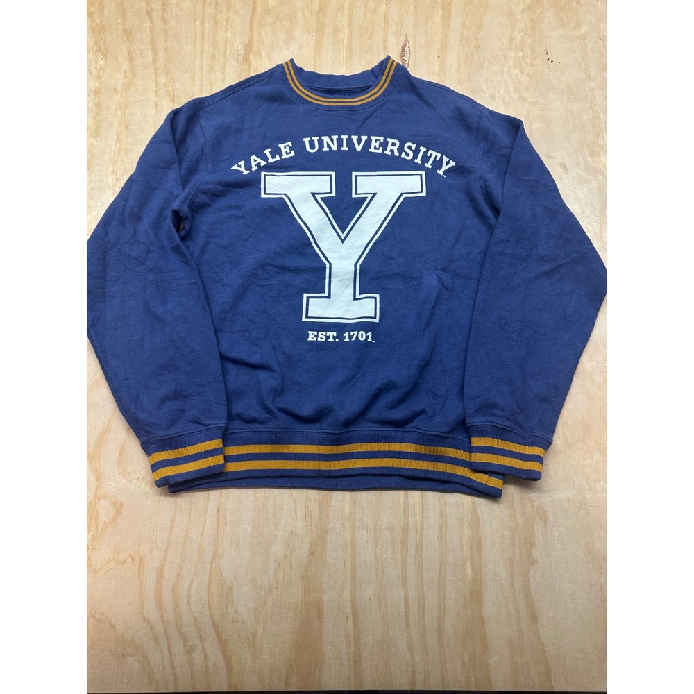 Yale University Sweatshirt XS Navy Blue Striped Trim Varsity Crewneck EST 1701